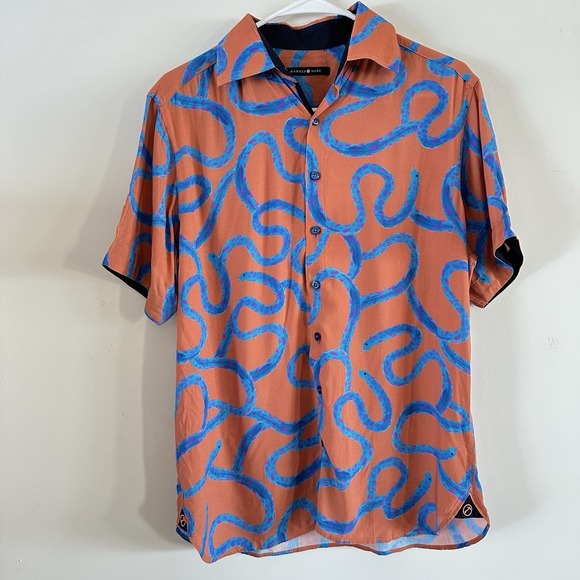 Hammer Made Other - Men's Hammer Made Medium Short Sleeve Button Up Shirt Pink Snake Print Beach